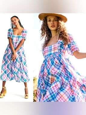 LoveShack Fancy-Anthropologie Kimball Plaid Midi Dress